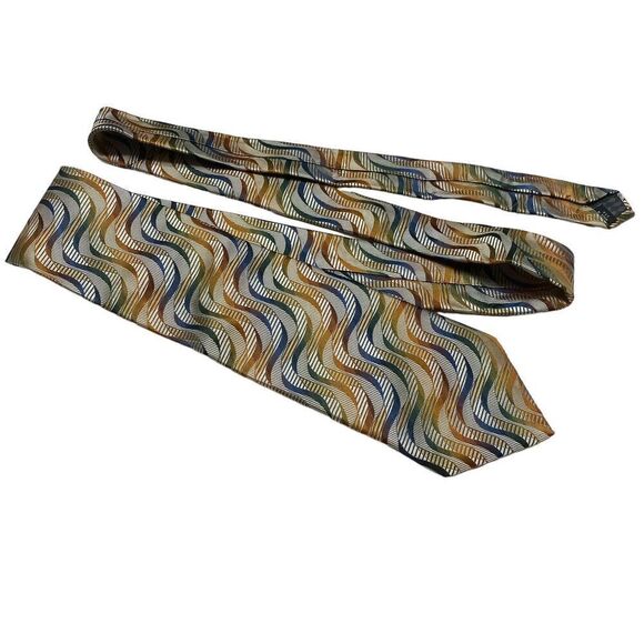Piattelli Platinum Tie Men's Necktie Silk Multi Color Waves Made in USA - Picture 6 of 7